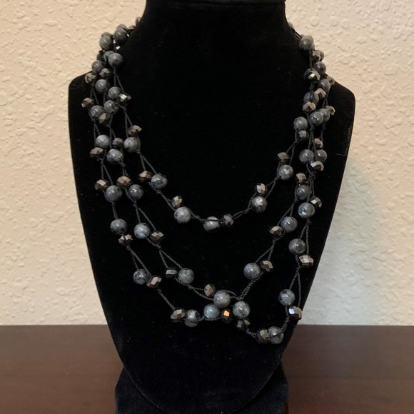 J. Jill Blue/White Swirl Bead 3-Strand Necklace - Picture 7 of 7